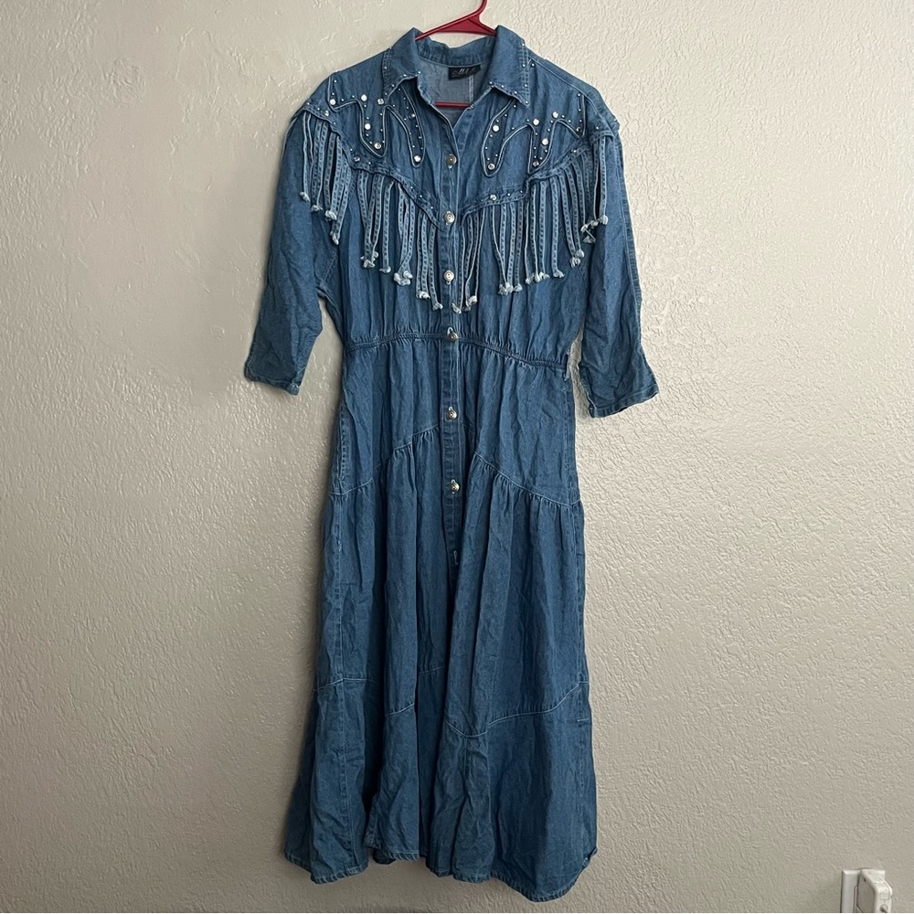 Vintage denim fringed cowgirl dress